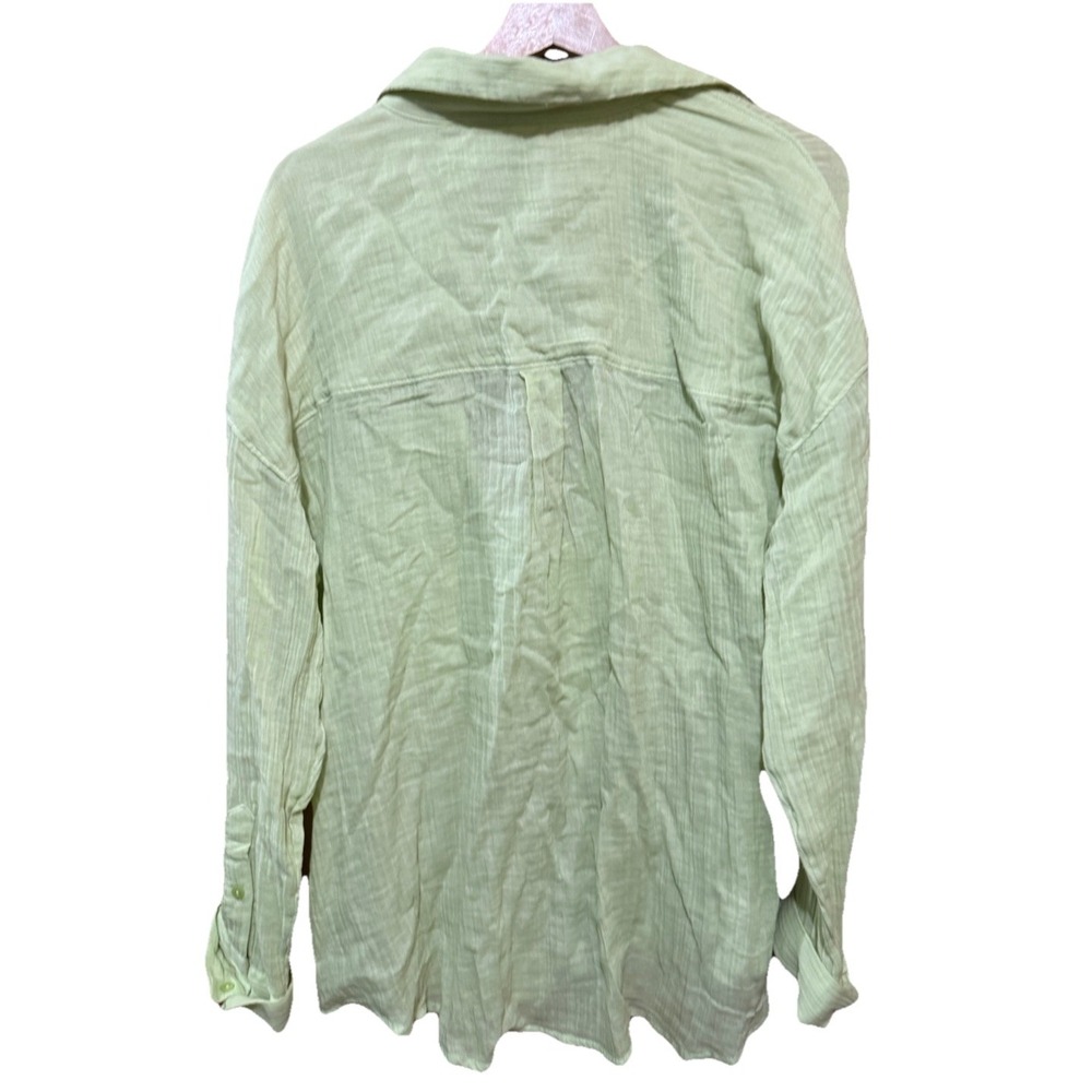 Abercrombie & Fitch Oversized‎ Crinkled Button Up Blouse Large Green EUC - Picture 2 of 5